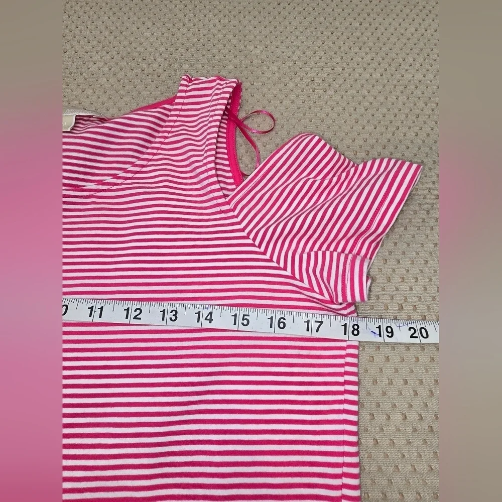 Michael Michael Kors Women's Md Top Striped Pink White Cold Shoulder Sleeve Logo